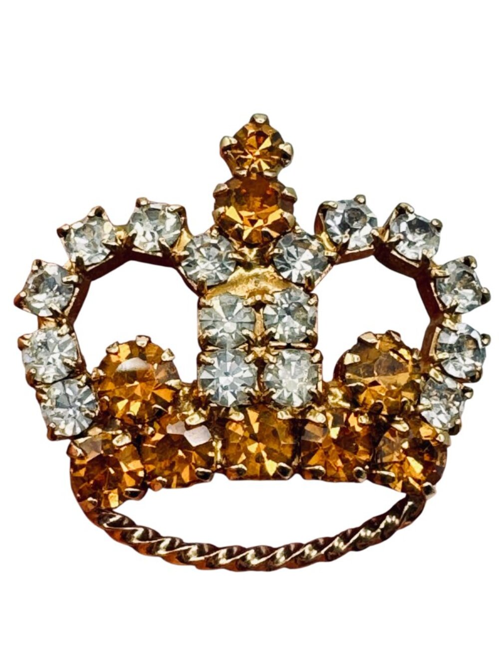 Vintage Crown Brooch Starburst Scatter Pin Gold Tone Rhinestones 2pc Prong-Set - Picture 2 of 5